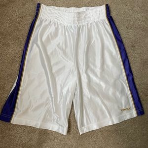 Reebok White Athletic Shorts Purple & Gold Stripes Size Medium (10-12) LIKE NEW